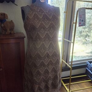 S.L. Fashions Sleeveless Wave Lace Midi Dress in Brown